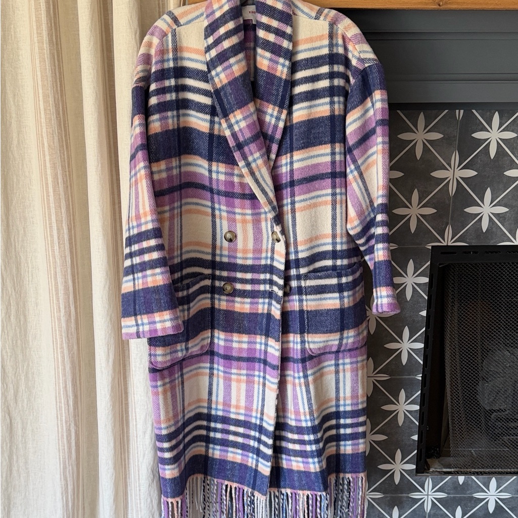 Xirena Multicolor Plaid Coat With Fringe